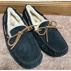 UGG Australia Mens Dakota Blue Slippers Moccasins suede 10 Wool Lining Fur